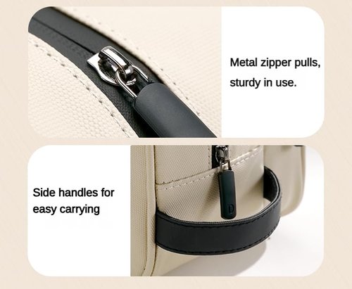Portable Waterproof Leatherette Toiletry Bag - Double-Layer Large Capacity Organizer for Travel & Makeup, Multifunctional Toiletries Storage with Handle (Beige)