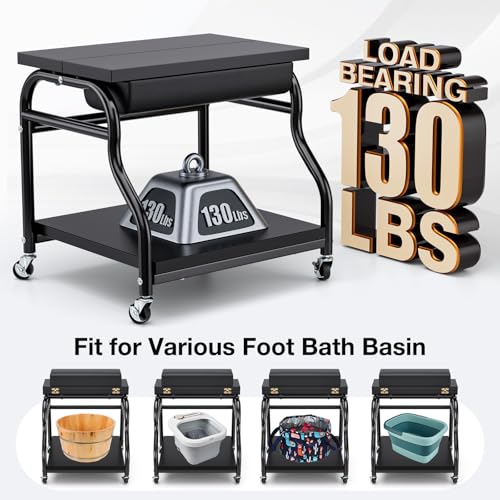Udefineit Foot Bath Trolley, Beauty Salon Nail Foot Spa Esthetician Trolley Cart, Portable Pedicure Cart for Footrest Manicure Massage Station with Comfortable Cushion Footrest Stool for Spa Home Use