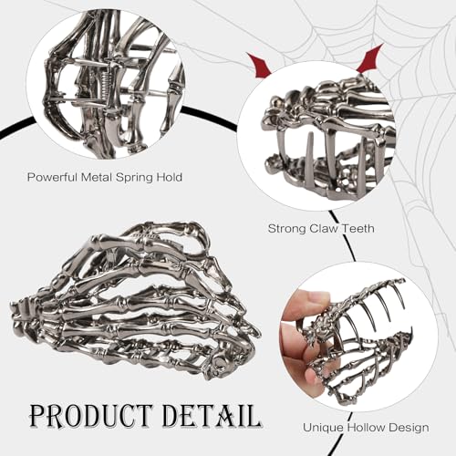 4 PCS Halloween Hair Claw Clips for Women Girls, Gothic Spider Black Metal Claw Clips, Non-Slip Hair Claws for Thick Thin Hair, Spider Web Skeleton Hand Skull Hair Clips, Spooky Hair Accessories Gifts