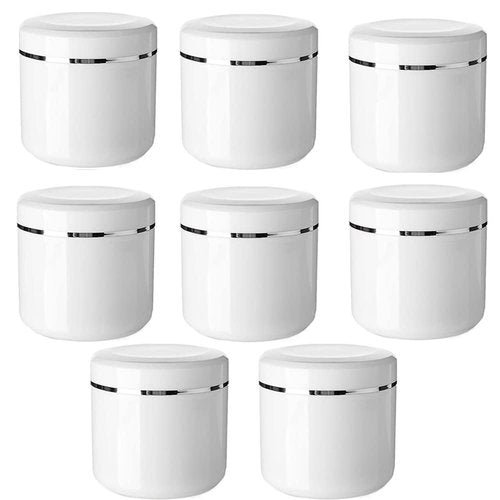 Plastic Empty Cosmetic Containers with Lid, Portable 8 Oz 250ml Refillable Make-up Face Cream Jars Case for Body Scrub Mask Lotion Storage Pot (8 Pack White)