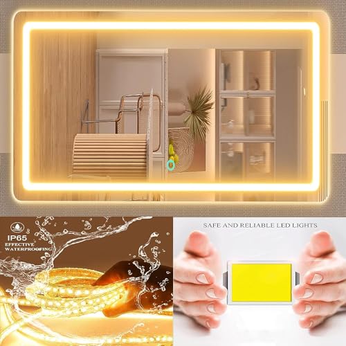 Makeup Vanity Mirror with USB Charging Port 32" x 24" Large LED Makeup Mirror, Desk Mirorr with Lights, Light up Mirror with 10X Magnification and, Dimmable 3 Modes, Touch Screen Control