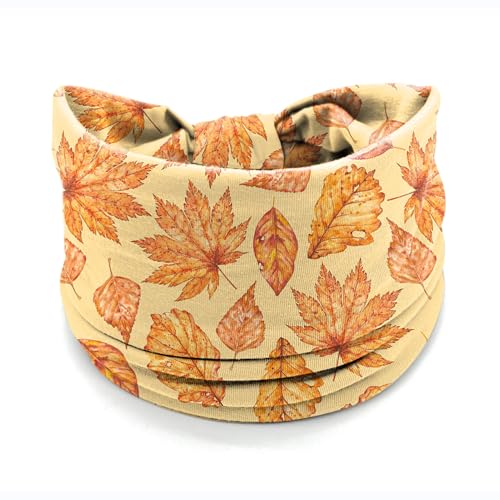 4 Pack Autumn Maple Leaf Headbands for Women, Thanksgiving Wide Stretchy Yoga Workout Hair Bands, Soft Non-Slip Fall Turban Headwraps for Running Makeup Everyday Use