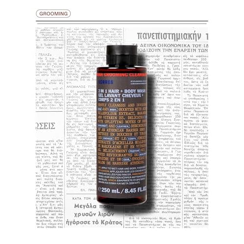 KORRES Athenian Grooming 2-in-1 Men¡¯s Shampoo & Shower Gel, Moisturising & Detangling Formula, Achillea Millefolium & Marjoram Extracts, Bergamot & Leather Scent, Silicone & Paraben Free, 8.45 Fl Oz