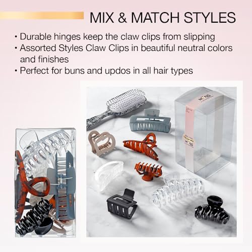 Scunci by Conair 8 piece claw clips set - claw clips for thick hair - hair accessories for women - Neutral Colors