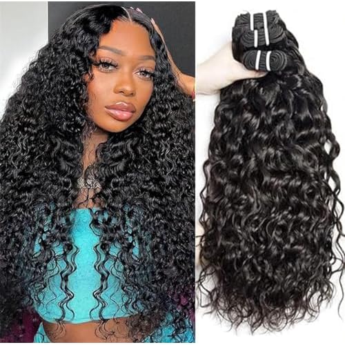 Water Wave Bundles Human Hair Soft Brazilian Virgin Human Hair 100% Unprocessed Wet and Wavy Curly Bundles Natural Black Color Can Be Dyed Total 300g 20 22 24 Inch