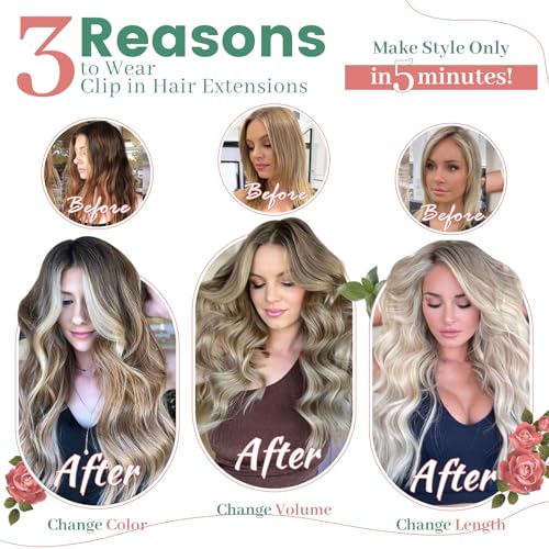 JESSBO Clip in Hair Extensions Real Human Hair 18 Inch 120g 7pcs Ash Blonde Highlighted Bleach Blonde Seamless Invisible Double Weft Natural Straight Hair Extensions for Woman (#P18/613)