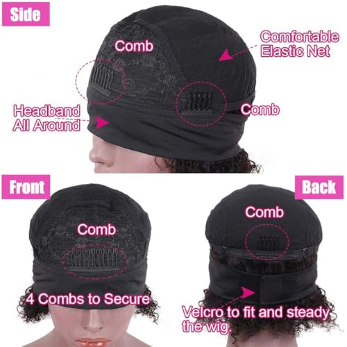 Headband Wig Human Hair Kinky Curly Human Hair Wigs for Black Women Curly Half Wig None Lace Front Wigs 150% Density 28 Inch Brazilian Virgin Hair Natural Color