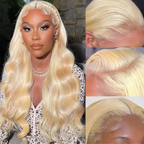 LADYWIGSD 613 Lace Front Wig Human Hair 13x4 HD Lace Frontal Wigs Pre Plucked for women Light Blonde Color Body Wave Lace Front Wig Brazilian Virgin 613 Human Hair Wigs (26 Inch)