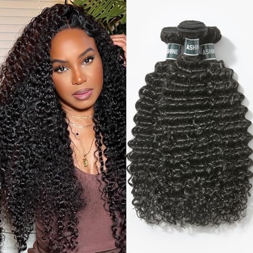ASHINE Hair Bundles Unprocessed Burmese Raw Human Hair, 50% Less Shedding and Tangling Than Regular, 3 Bundles Deep Curly 14 16 18 Inch Natural Black