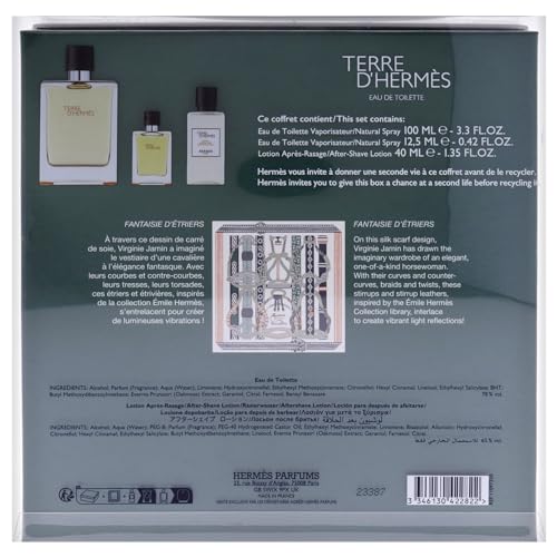 Terre Dhermes by Hermes for Men - 3 Pc Gift Set 3.3oz EDT Spray, 0.42oz EDT Spray, 1.35oz After Shave Lotion