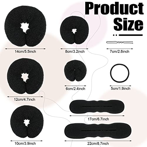 Yinder 34 Pcs Donut Hair Bun Maker Updo Set Includes Black Donut Bun Makers Small & Large Sponge Foam Hair Sponges Elastics Bands Hairpins for Hairstyle DIY