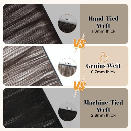 ABH AMAZINGBEAUTY HAIR Genius Weft Hair Extensions Human Hair Sew in Hair Extensions Real Human Hair Weft Extensions Straight Sew in Human Hair Extensions 60G, Jet Black #1, 18 Inch