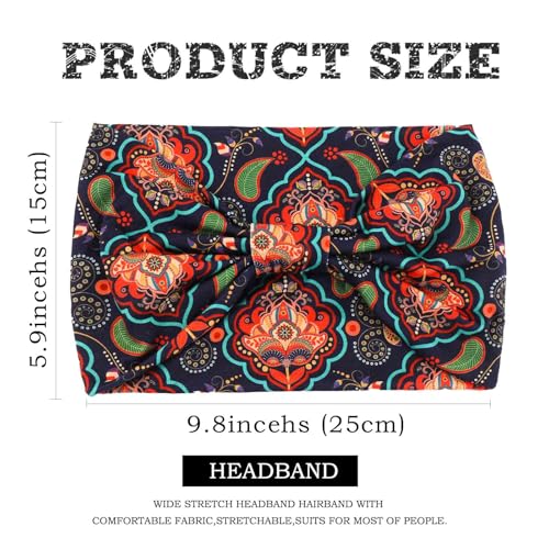 Acenail Wide Headbands Women Boho Turban Knotted Headband Floral Elastic Non Slip Hairband Workout Yoga Head Scarfs Bohemian Headwraps Fashion Hair Accessories for Women 4Pcs (Stylish)