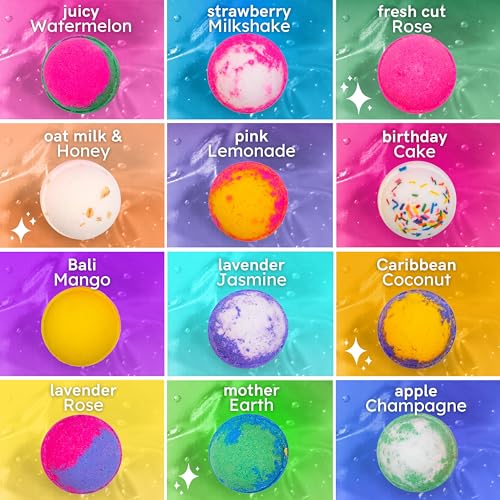 Anovina 12XL Bath Bombs for Women & Kids, Spa Gifts with Essential Oils, Relaxation & Stress Relief, Aromatherapy Bath Products, Made in USA Gift Set, Natural Scented Bath Bombs for Men - 12 Pack