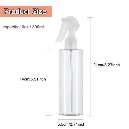 METCLARINDA 3 Pack Plastic Water Spray Bottle for Hair, 10 oz/300ml Plastic Empty Mister Spray Bottles for Cleaning, Cooking, Plant, Pet