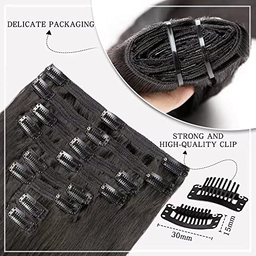 Amethyst Clip in Hair Extensions Real Human Hair for Black Women 120g 100% Unprocessed Brazilian Virgin Hair 20 Inch Natural Black Straight Remy Human Hair Extensions 8 Pcs Per Set with 18 Clips