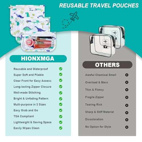 TSA Approved Toiletry Bag, Set of 3 Clear Travel Toiletry Bag Quart Size Zipper Travel Pouch, Waterproof Makeup Cosmetic Bag for Women Men Kids Toiletries Carry on, Dinosaur White