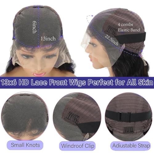Oxcart Deep Wave Lace Front Wigs Human Hair 28 Inch 200 Density 13x6 HD Lace Frontal Wigs Pre Plucked Glueless Brazilian Virgin Human Wig with Baby Hair Deep Wave Wigs for Women Natural Black