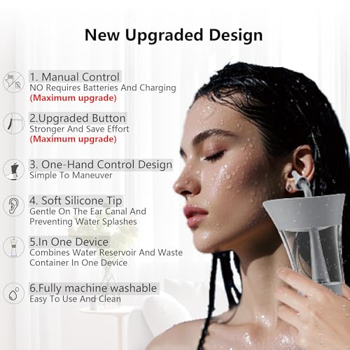 Manual Ear Wax Removal Kit - One-Hand Control Ear Cleaner Tool, Easy to Use Ear Irrigation Flushing System with Soft Silicone Tip for Effective & Safe to Clean Ear Built Up Wax Home Use(Gray)
