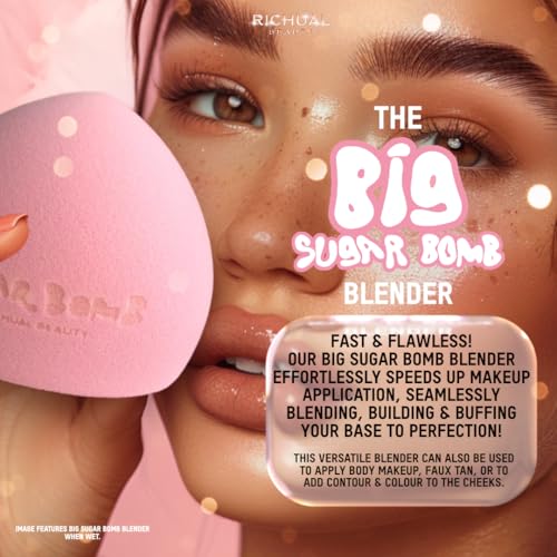 BIG SUGAR BOMB BLENDER Set by Richual Beauty ~ Butter Soft Marshmallow Makeup Sponges for Face & Body ~ Incl: 1 LARGE & 1 MINI Mochi Makeup Sponge ~ Flawless Application of Foundation Creams & Powders