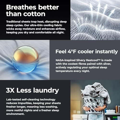 Silvery Restcool¢â Silver Infused Bed Sheets Set - Award-Winning Self-Cooling Fabric for Hot Sleepers with Self-Cleaning Silvery Technology¢â That Stays Fresh 3X Longer (Gray, Full)