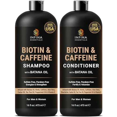 Caffeine Biotin Shampoo and Conditioner Set | 16 fl oz Each | with Batana Oil | Nourishing & Strengthening Formula | Promotes Hair Growth, Thickness & Fuller-Looking Hair
