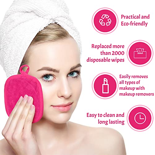 Queekay 48 Pcs Makeup Remover Cloths Reusable Washable Remover Pads Soft Microfiber Washcloths Facial Cloths Makeup Towels Holiday Gift for Women, 5 x 5 Inch(Black, Blue, Purple, Rose Red)