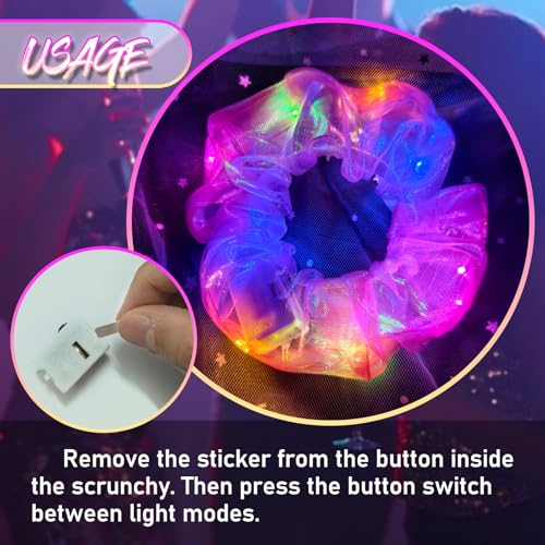 6 Pcs LED Scrunchies for Women, Colorful Mermaid Scrunchy, Light Up Scrunchies for Girls, 3 Light Modes, Glow in the Dark Hair Accessories