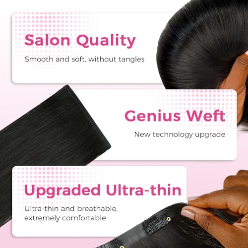 Lashey Genius Weft Seamless Clip in Hair Extensions Real Human Hair Natural Black Straight 16 Inch 7pcs 110g Handmade Thin Weft Clip ins for Women