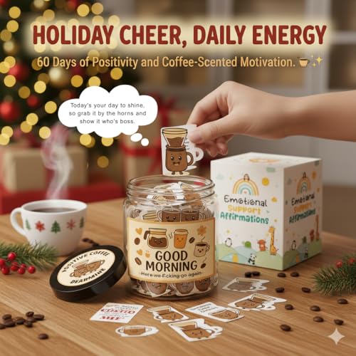 60 Positive Coffee Cards Jar, Coffee Gifts For Women and Men, Dad, Mom, Coffee Themed Lover Gift, Emotional Support Latte, Cheer Up Funny Gag Gifts for Best Friends, Coworkers