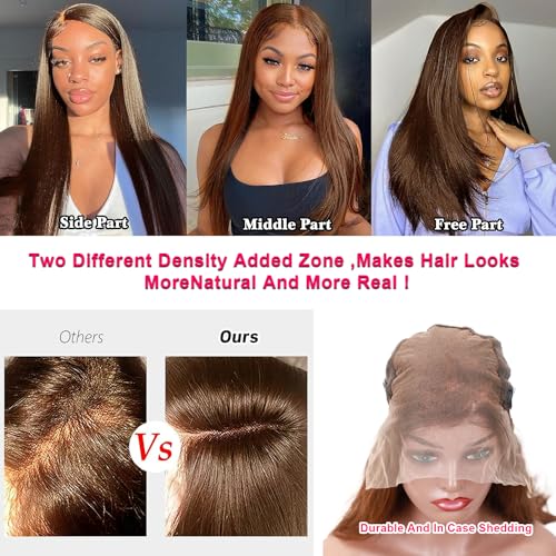 34 inch Chocolate Brown 13¡¿6 lace front wig human hair