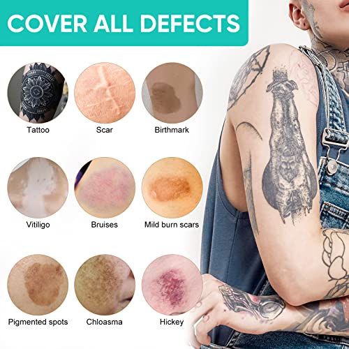 Tattoo Cover Up Makeup Waterproof, 2 Color Long Lasting Tattoo Concealer for Body, Covers Scars, Vitiligo, Dark Spots, Waterproof & Sweatproof