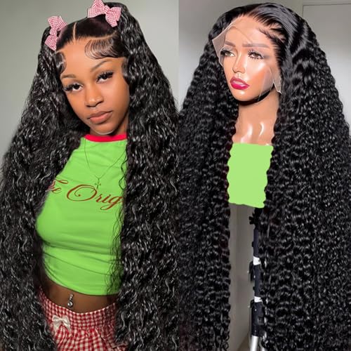 30 Inch Deep Wave Lace Front Wigs Human Hair 200 Density 13x6 HD Transparent Lace Frontal Wigs Human Hair Pre Plcked Curly Human Hair Wig for Women Deep Curly Glueless Wigs