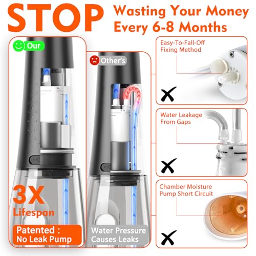 Water Dental Flosser Pick for Teeth - 300ML Portable Cordless Oral Irrigator, Rechargeable Irrigation Cleaner Professional Electric Flossing Machine for Teeth Cleaning Power Flosser Travel (Black)