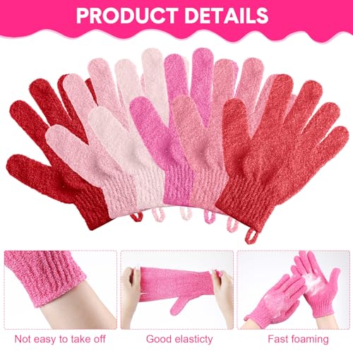 Cuffbow 90 Pcs 45 Pairs Exfoliating Double Sided Bath Gloves with Hanging Loop Colorful Body Shower Gloves for Men Women Beauty Spa Massage Shower Clean Skin Bathing Scrubber Accessories(Pink)