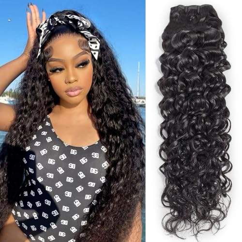 Water Wave Human Hair Bundles 30 Inch 12A Double Weft Wet and Wavy Bundles Human Hair Raw Bundles Human Hair Quick Weave Hair Bundles Natural Black