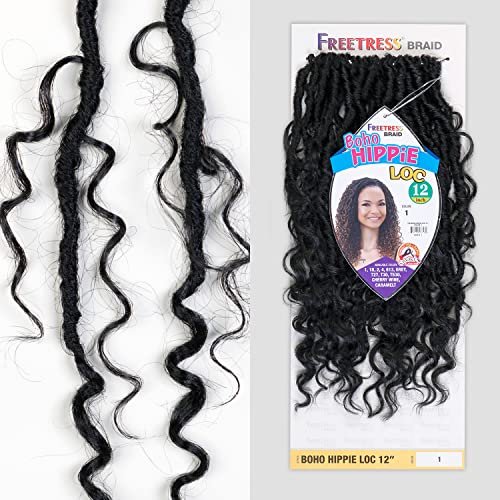 FREETRESS BRAIDS Crochet Braids Boho Hippie Loc 12 inches (3-pack, 1B)