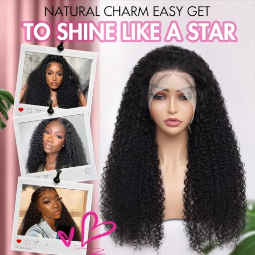 Curly Lace Front Wig Human Hair 13x4 HD Lace Wigs Pre Plucked with Baby Hair Kinky Curly Human Hair Wig 180% Density Wear and Go Glueless Wig 100% Virgin Hair Full and Soft Natural Color 22Inch