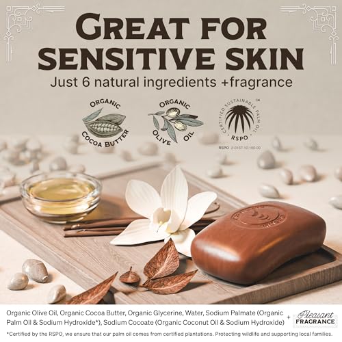 Body Wash Castile Soap Bar for Sensitive Skin ? Long Lasting Natural Bar Soap for Men w/Olive Oil and Cocoa Butter - Vegan Tobacco Vanilla Scented by Carolina Castile, 5 oz Each
