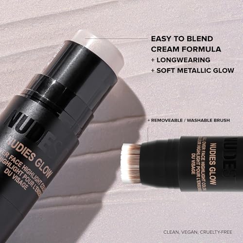 Nudestix Nudies Glow Highlighter Stick ? Multi-Use Cream Highlighter for Cheeks, Eyes & Body with Built-In Brush | Dewy, Radiant Finish | Clean, Vegan & Travel-Friendly Makeup