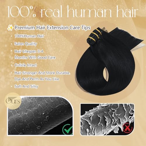 Black Clip in Hair Extensions Real Human Hair 22 Inches 115g #1 Human Hair Extensions Clip ins for Women Silky Natural Straight Clip Ins Soft 7pcs