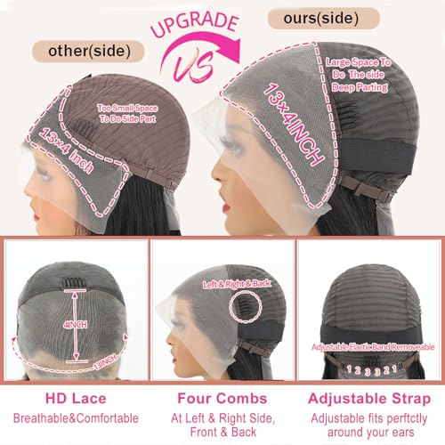 Human Hair Wig Body Wavy 13x4 HD Lace Front Wig 30 Inch Lace Frontal Wigs Pre Plucked 180% Density Virgin Hair Glueless Wigs For Women Natural Black (1B)