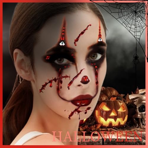 Teenitor 4 Sheets Face Gems Stick on, Face Jewels Red and Balck Face Rhinestones Gems, Festival Jewels Self-Adhesive Face Gems for Women, Rave Accessories for Face Eyes Body Halloween Makeup