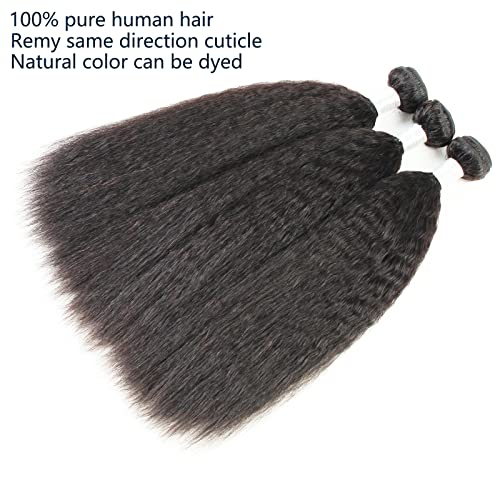 18 inch Kinky Straight Bundles Human Hair Yaki Straight Bundles Weave Single Remy Hair Bundle Real 100% Unprocessed Brazilian Virgin Hair 1 Bundle Natural Black Color