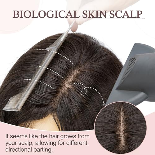 SEGO Hair Toppers for Women Real Human Hair Large Full Silk Base 9 * 14 cm Free Part No Bangs 150% Density Clip In Topper Hairpieces for Women with Thinning Hair -16 Inch #1B Natural Black