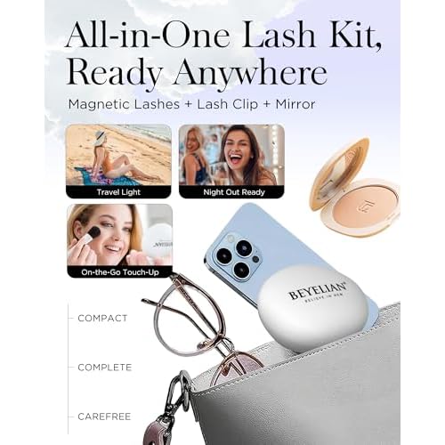 BEYELIAN Portable Magnetic Eyelashes with Applicator, Upgrade Soft Magnetic Lashes No Glue Needed Magnetic Eyelashes Natural Look, Reusable, Fales Eyelashes for Eye YT25 (All-In-One & Comfortable)