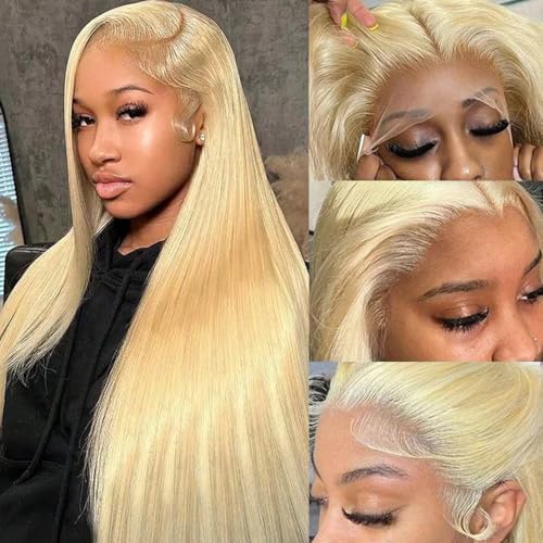 26 Inch 613 Lace Front Wigs Human Hair 13X6 Blonde Straight HD Transparent Lace Frontal Wigs Human Hair for Women Pre Plucked with Baby Hair 200% Density Glueless Wigs