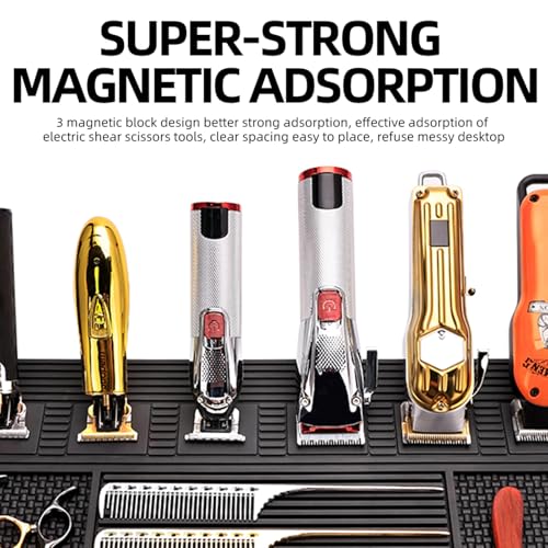 Magnetic Mat 19x12.5 Inch 6 Slots Barber Tray Hairdressing Electric Clippers Storage Mat Salon Table Tools Nonslip Cushion Heat Resistant Pad for Clippers Scissors Combs for Barbershop Salon, Home