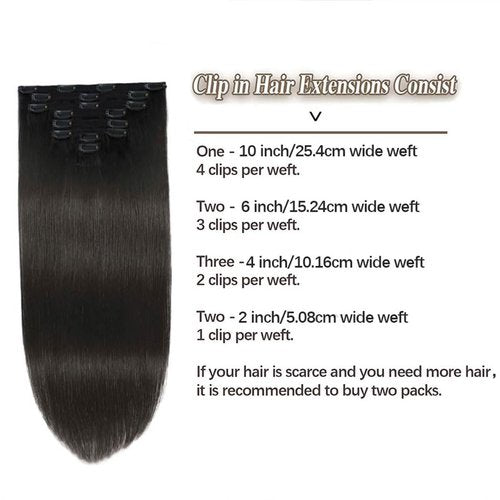 Clip In Hair Extensions Real Human Hair 20 Inch Straight Hair Clip in Hair Extensions Human Hair 120g 1B Natural Black Silky Thick Real 100% Human Hair for Women Virgin Hair