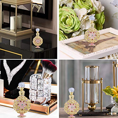 YU FENG Jeweled Flower Perfume Bottles Empty Vintage Decorative Fancy Crystal Glass Perfume Bottle Refillable(Golden,10ml)